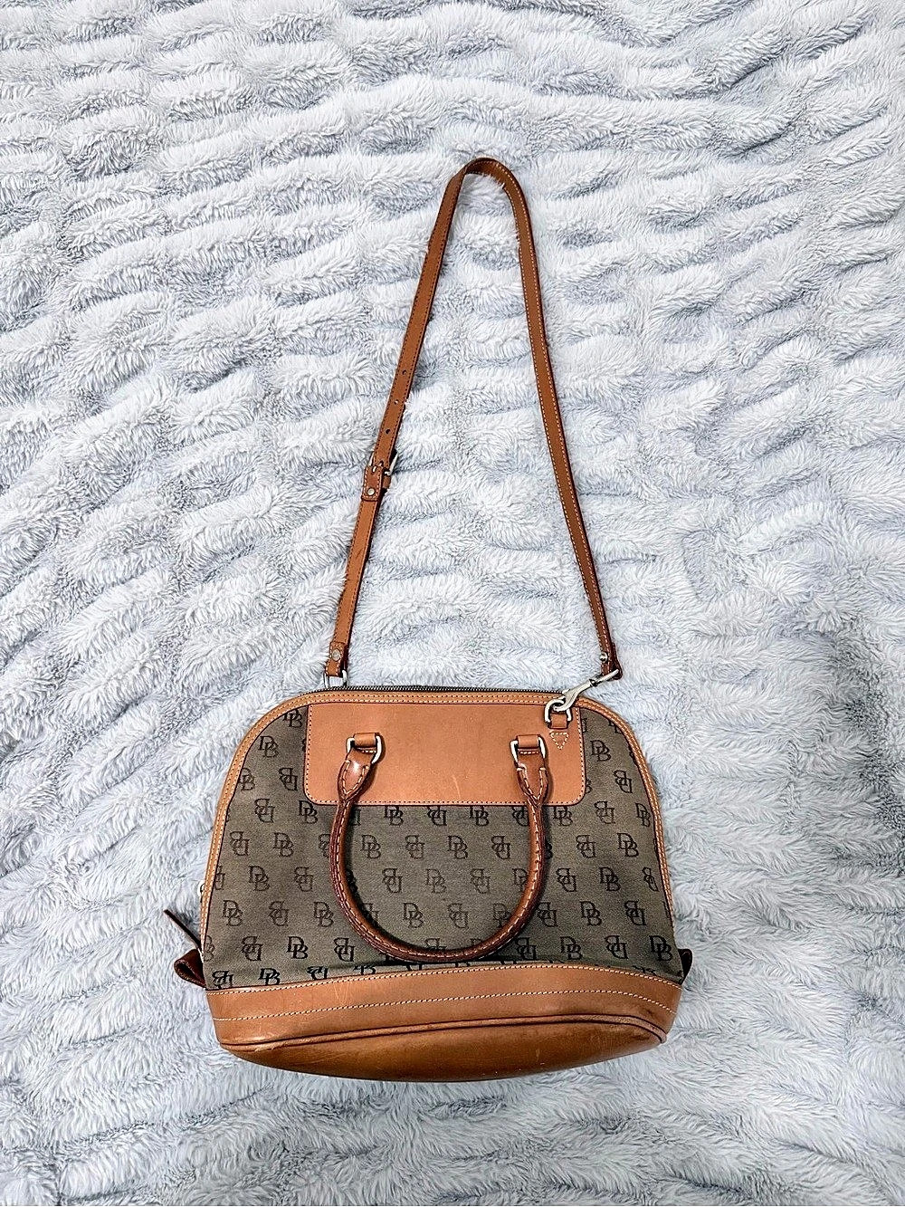 Vintage Dooney & Bourke Monogram Satchel in Brown & Beige